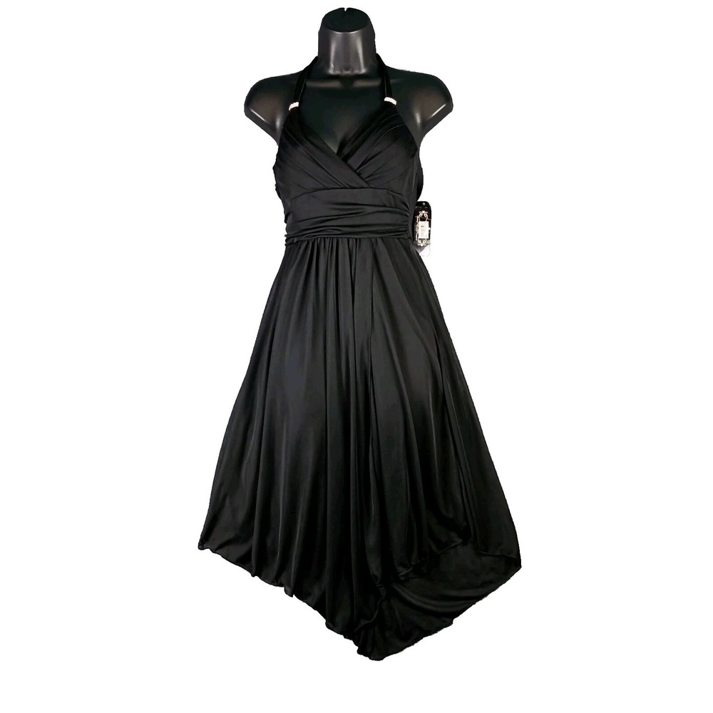 Trixxi Halter Dress Size Small Black Handkerchief Hem Rhinestone LBD Party HOCO